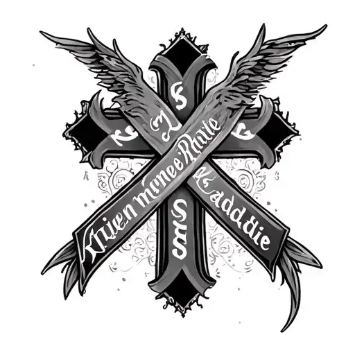 Kaiden vertically written, Arien and Sadie horizontally written to form a cross from my children's names intertwined tattoo design idea