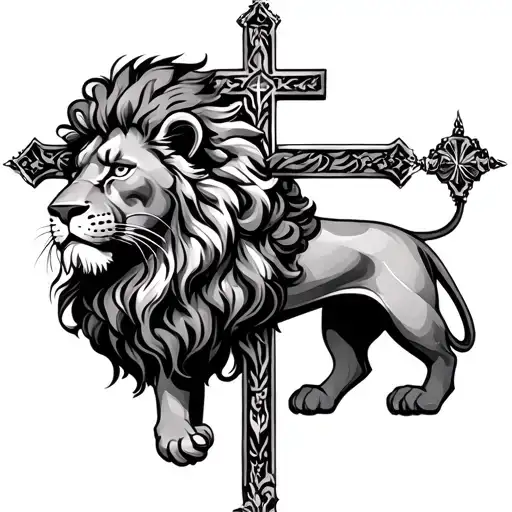 God and Lion and Cross tattoo design idea