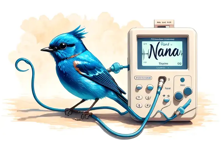 bluebird connected to a heart monitor with the monitor saying "nana" in script  tattoo design idea