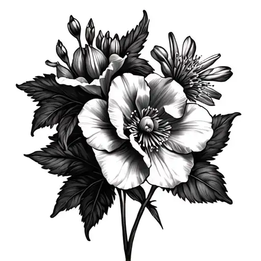 delphinium and penny  tattoo design idea