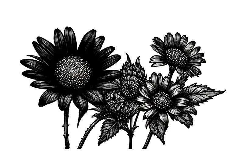 Larkspur, Daisy, Sweet Pea tattoo design idea