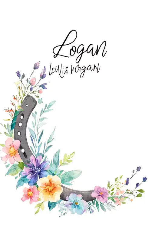 "Logan Lewis Morgan" Australian native flowers surrounding horse and horse shoe tattoo design idea