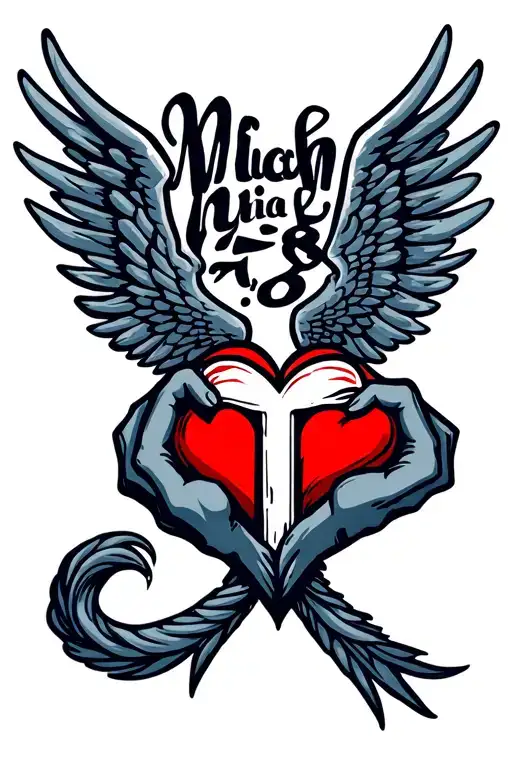 "Micah 7:8" cross heart with wings holding tattoo design idea