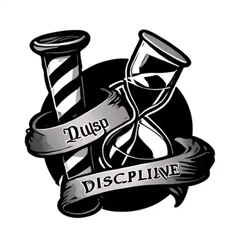 Barber pole, hourglass, and word discipline tattoo design idea