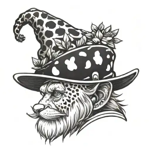 Gnome wearing cheetah print hat tattoo design idea