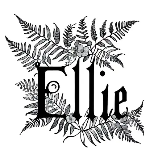 "Ellie" surround text with ferns or something floral make it gothic tattoo design idea