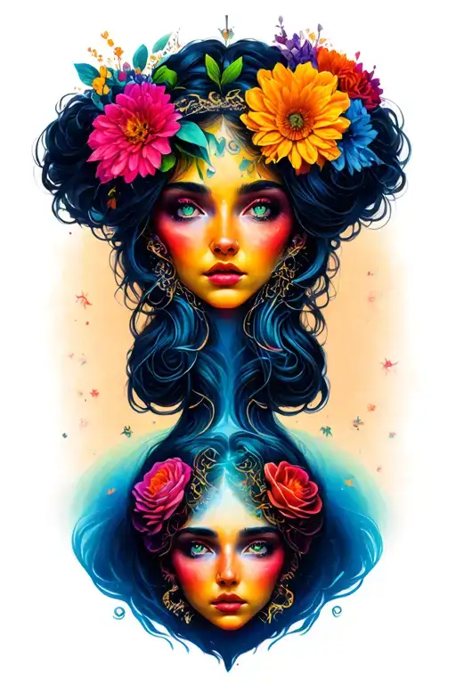 gemini sisters facing tattoo design idea