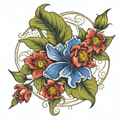 cancer zodiac sign with delphinium flower growing tattoo design idea