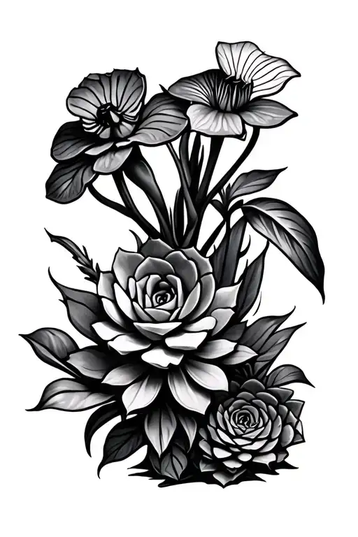 succulents and carnivorous plants tattoo design idea