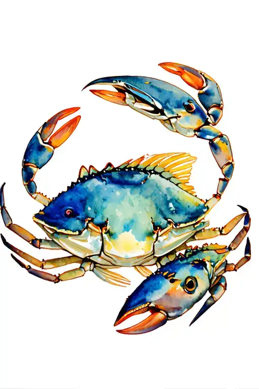 blue crab and flounder fish tattoo design idea