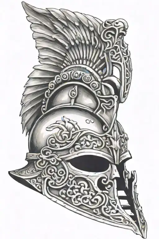 gladiator helmet adorned with symbols tattoo design idea
