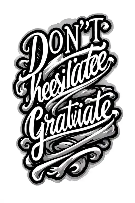 "Don’t hesitate; gravitate." the first two words above and gravitate below, first two words outline font, gravitate bold. manly classy cursive  tattoo design idea