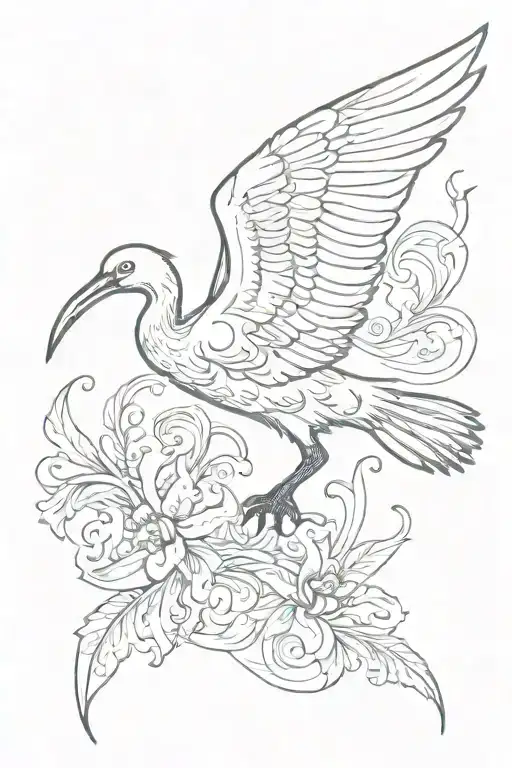 Ibis bird in flight Fleur de lis tattoo design idea