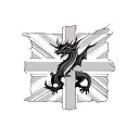 union jack flag with a black dragon behind it tattoo design idea