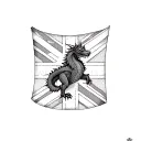 union jack flag with a black dragon behind it tattoo design idea