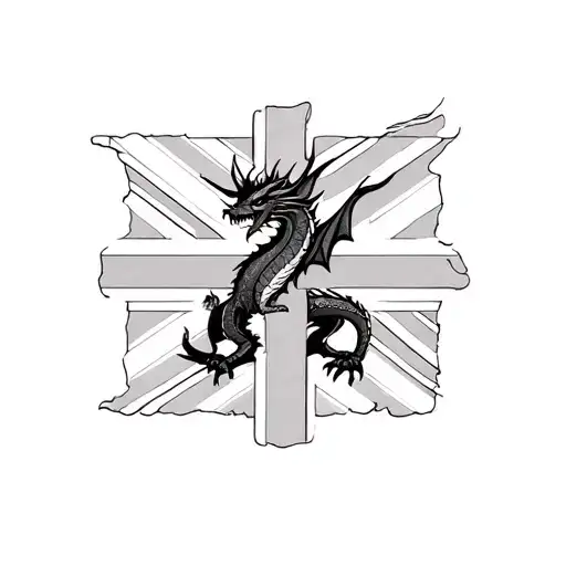 union jack flag with a black dragon behind it tattoo design idea