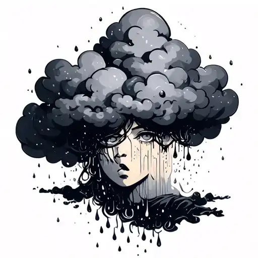 rain cloud with tears falling from its face tattoo design idea
