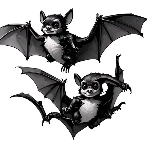 Two bats flying, one with its wings down and the other with its wings up tattoo design idea