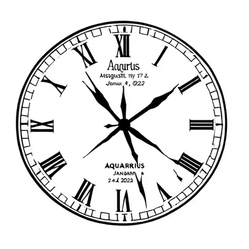 Tattoos Personalize representative Astro Lion sign: August 17, 2024 and Aquarius: January 24 2022 with a clock tattoo design idea