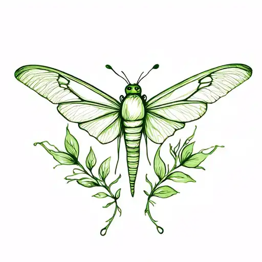 moth, little fairies, greenery tattoo design idea