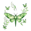 moth, little fairies, greenery tattoo design idea