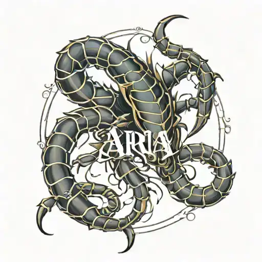 The name Aria with a scorpion made tattoo design idea