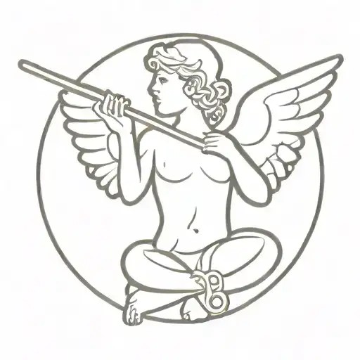 angel holding drum sticks crossed tattoo design idea
