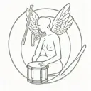angel holding drum sticks crossed tattoo design idea