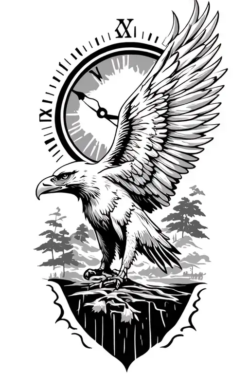 peace and lightining storm and time and nature with eagle tattoo design idea