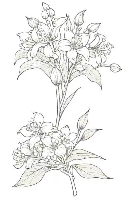 lilly of the valley, violet, chrysanthemum, marigold bouquet  tattoo design idea
