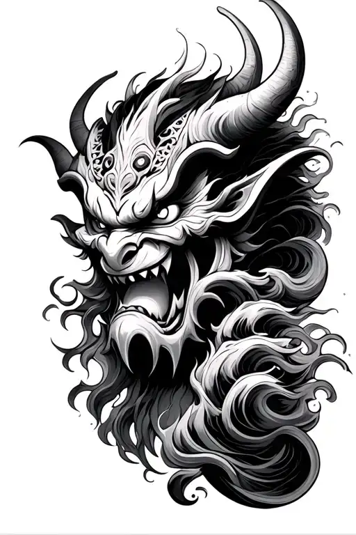 Oni Demon Mask Tidal Wave tattoo design idea