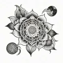 moon, lotus, mandala tattoo design idea