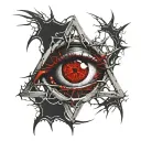 Realistic human eye, satanic pentagram, blood splatter, veins, Satan, Satanic. Metal bloody thorns tattoo design idea