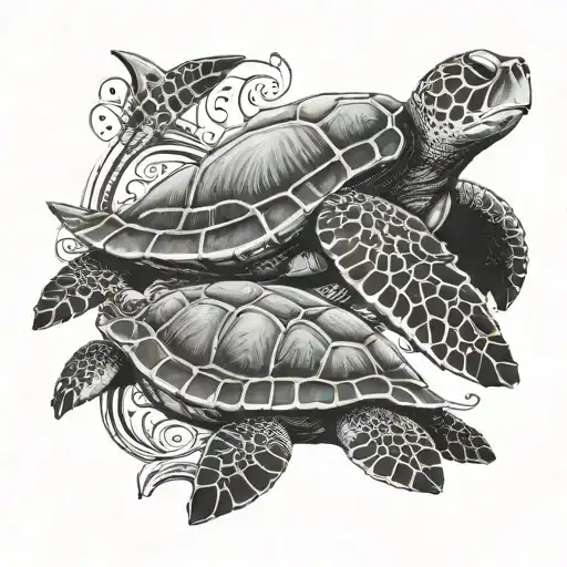sea turtles with the name Amelia in cursive  tattoo design idea