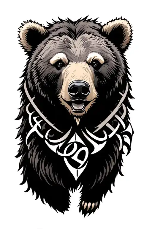 nordic grizzly bear with runes intertwined tattoo design idea