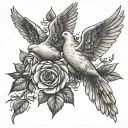 rose and dove flying tattoo design idea