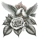 rose and dove flying tattoo design idea