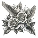 rose and dove flying tattoo design idea