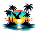 screaming seagull palm trees sunset tattoo design idea