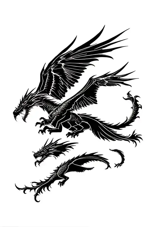 dragon flying eagle fighting demons tattoo design idea