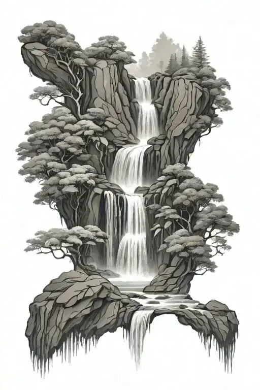 waterfall cascading tattoo design idea
