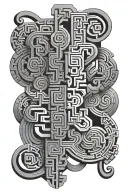 Aztec maze pattern full leg sleeve tattoo design idea
