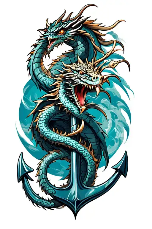 dragon wrapped around anchor  tattoo design idea