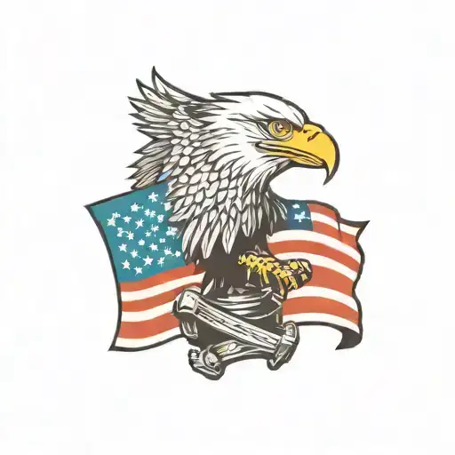 american flag background; eagle holding bombs foreground tattoo design idea