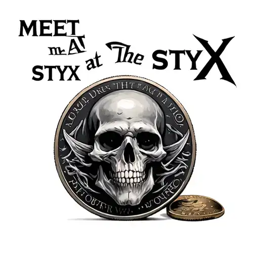 "meet me at the Styx" with a coin inspired tattoo design idea