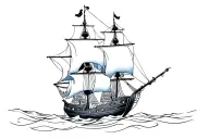 Peter pan and captain hook on pirate ship sailing tattoo design idea