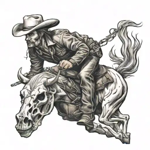 outlaw skull cowboy riding tattoo design idea