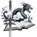 books with dragon and sword with flowers intertwined tattoo design idea