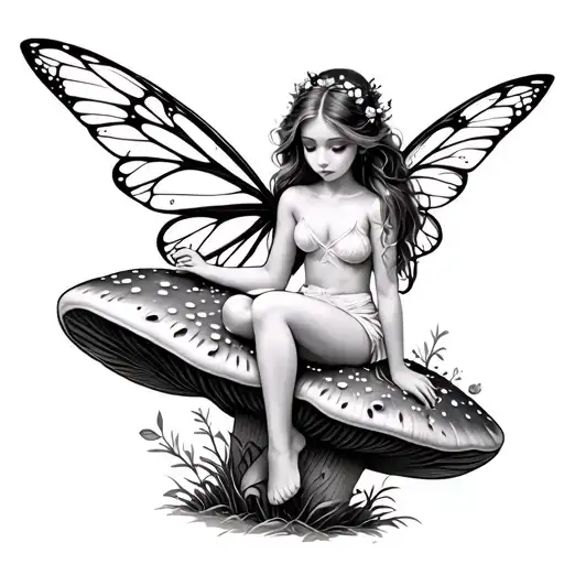 Fairy Sitting On Mushroom tattoo design idea