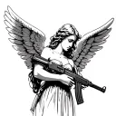 An angel with wings that holds an AK 47 in your hand tattoo design idea